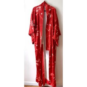 Vintage 100% Silk Japanese Kimono Hand Sewn Red Floral